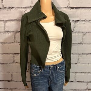 Zip Up Army Green Sweater Size Small